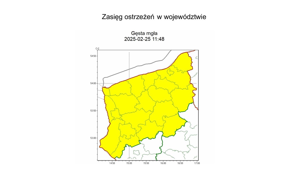 OSTRZEŻENIE METEOROLOGICZNE 25.02.2025 R.- 26.02.2025 R.
