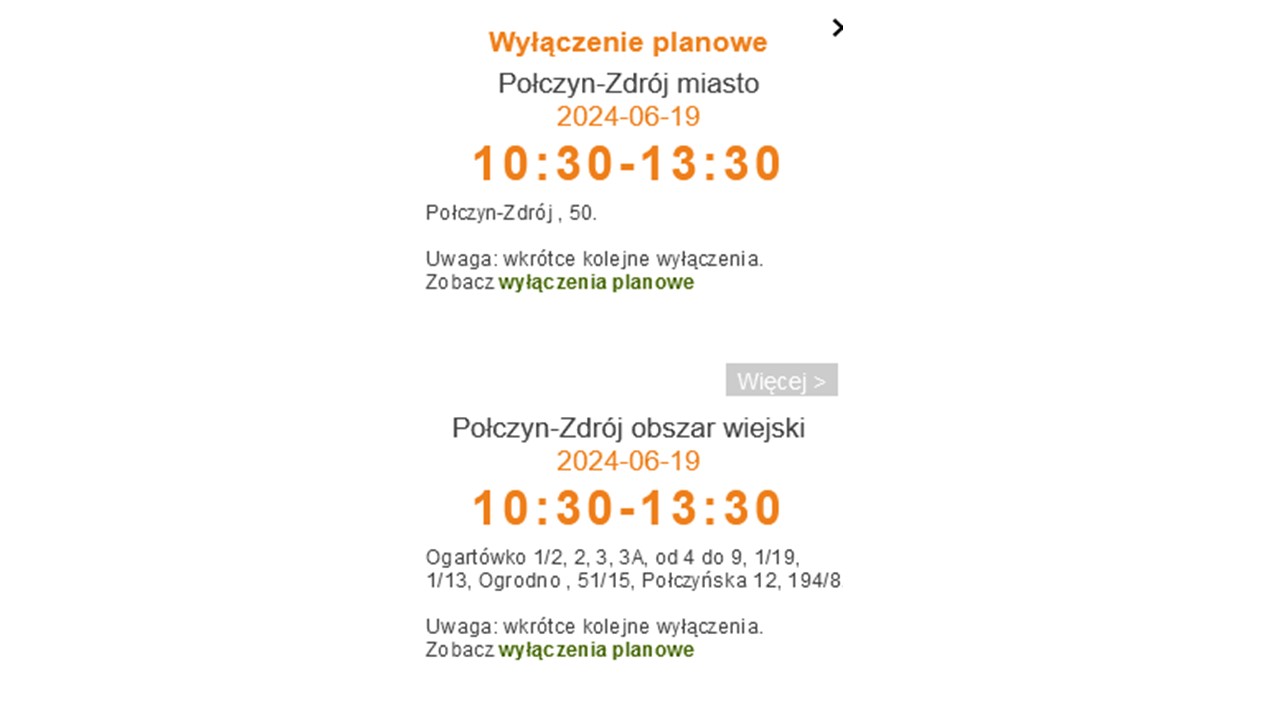 Wyłączenia planowane
