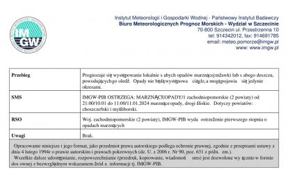 OSTRZEŻENIE METEOROLOGICZNE 10.01. - 11.01.2024 R.
