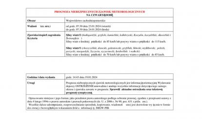 OSTRZEŻENIE METEOROLOGICZNE 22-24.01.2024 R.