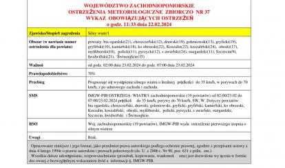 OSTRZEŻENIE METEOROLOGICZNE 23.02.2024 R.