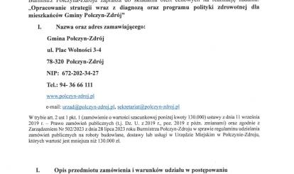Burmistrz Połczyna-Zdroju zaprasza do składania ofert cenowych na realizację zadania ,,Opracowanie strategii wraz z diagnozą oraz programu polityki zdrowotnej dla mieszkańców Gminy Połczyn-Zdrój
