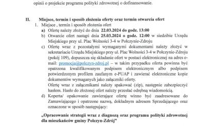 Burmistrz Połczyna-Zdroju zaprasza do składania ofert cenowych na realizację zadania ,,Opracowanie strategii wraz z diagnozą oraz programu polityki zdrowotnej dla mieszkańców Gminy Połczyn-Zdrój
