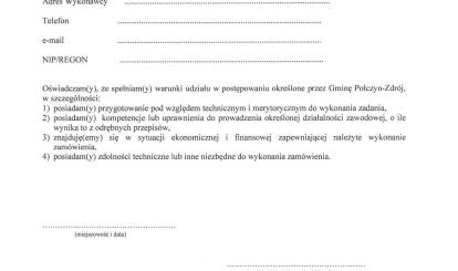 Burmistrz Połczyna-Zdroju zaprasza do składania ofert cenowych na realizację zadania ,,Opracowanie strategii wraz z diagnozą oraz programu polityki zdrowotnej dla mieszkańców Gminy Połczyn-Zdrój