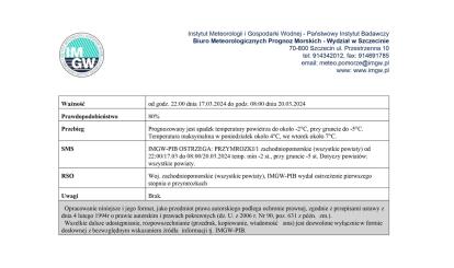 OSTRZEŻENIE METEOROLOGICZNE 18-20.03.2024 R.
