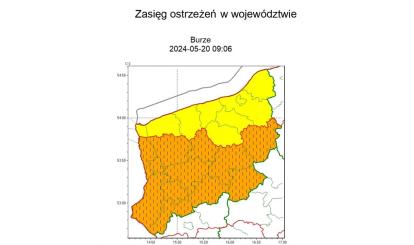 OSTRZEŻENIE METEOROLOGICZNE 20.05.2024 R.