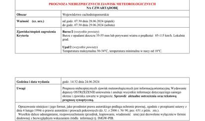 OSTRZEŻENIE METEOROLOGICZNE 27.06-29.06.2024 R.