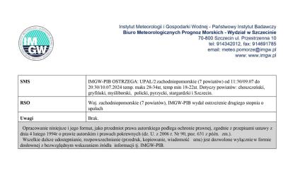 OSTRZEŻENIE METEOROLOGICZNE 09.07.2024 R- 10.07.2024 R.